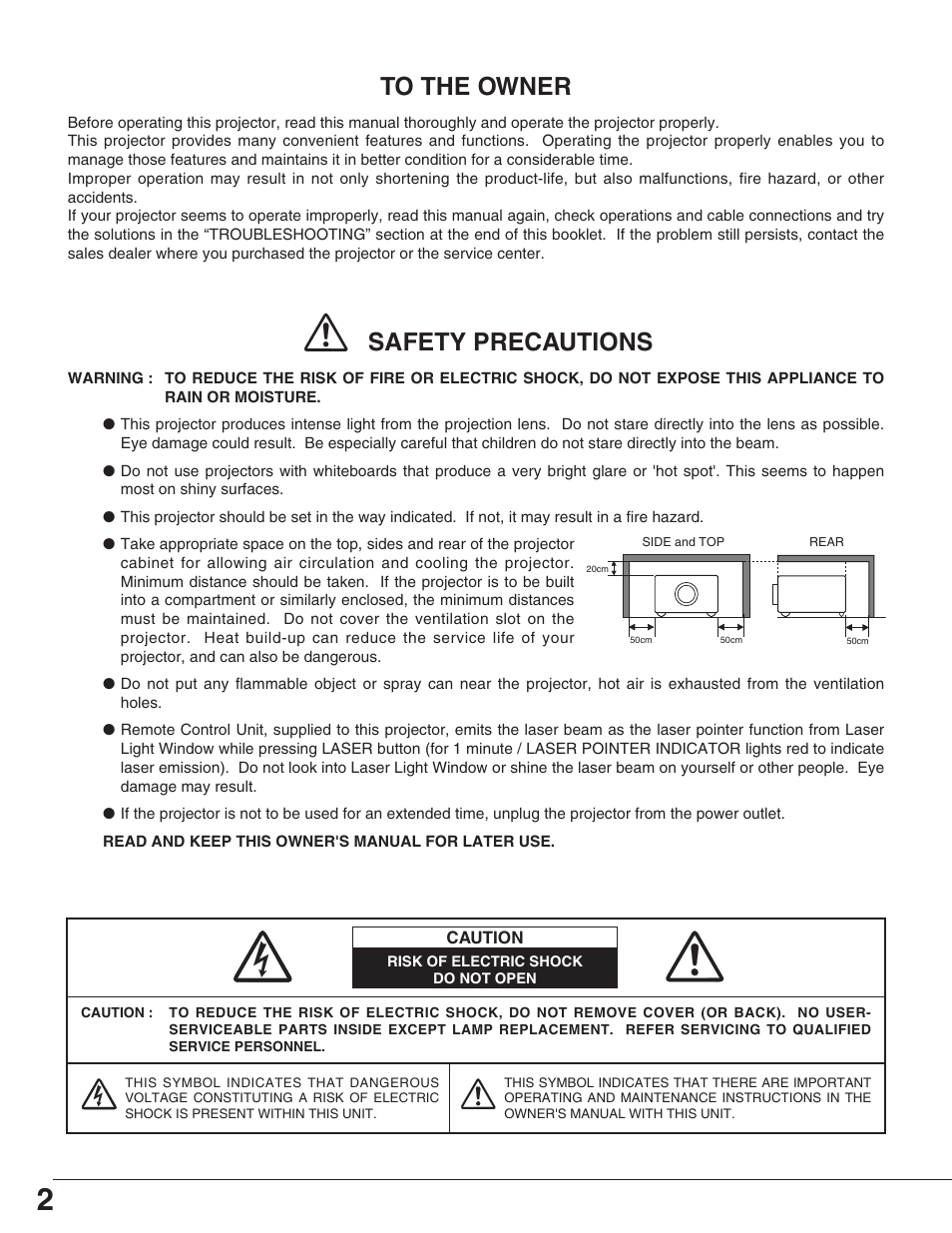 Safety precautions | Eiki LC-XG110 User Manual | Page 2 / 48