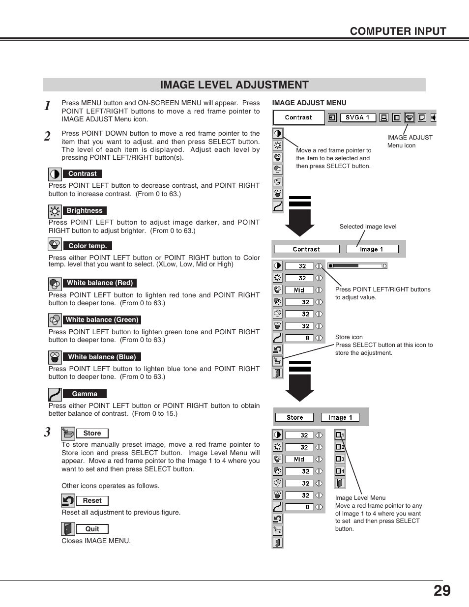 Image level adjustment, Computer input | Eiki LC-XG110 User Manual | Page 29 / 48