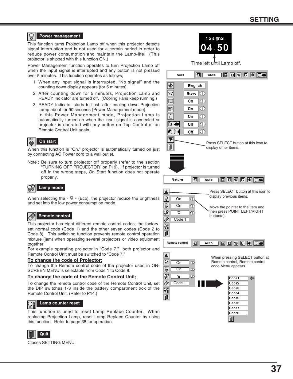 Setting | Eiki LC-XG110 User Manual | Page 37 / 48