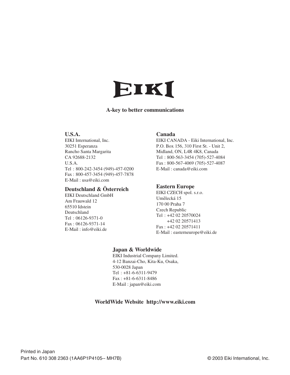 Eiki LC-XG110 User Manual | Page 48 / 48