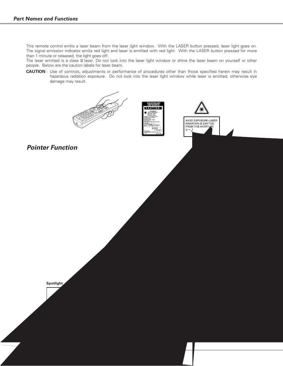 Laser pointer function, Pointer function | Eiki LC-XB30 User Manual | Page 12 / 64