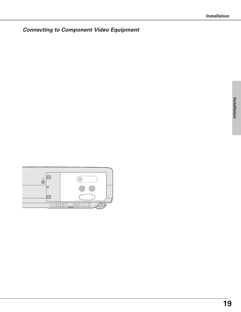 Connecting to component vide, Connecting to component video equipment, Installation | Eiki LC-XB30 User Manual | Page 19 / 64