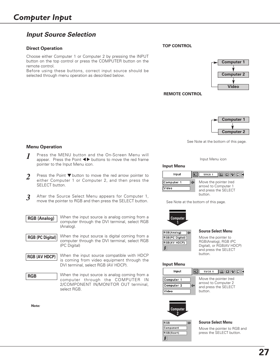 Computer input, Input source selection | Eiki LC-XB30 User Manual | Page 27 / 64