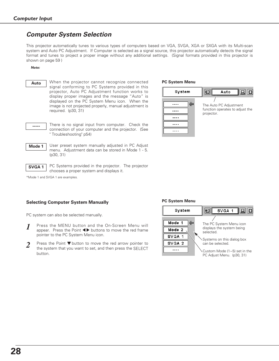 Computer system selection | Eiki LC-XB30 User Manual | Page 28 / 64