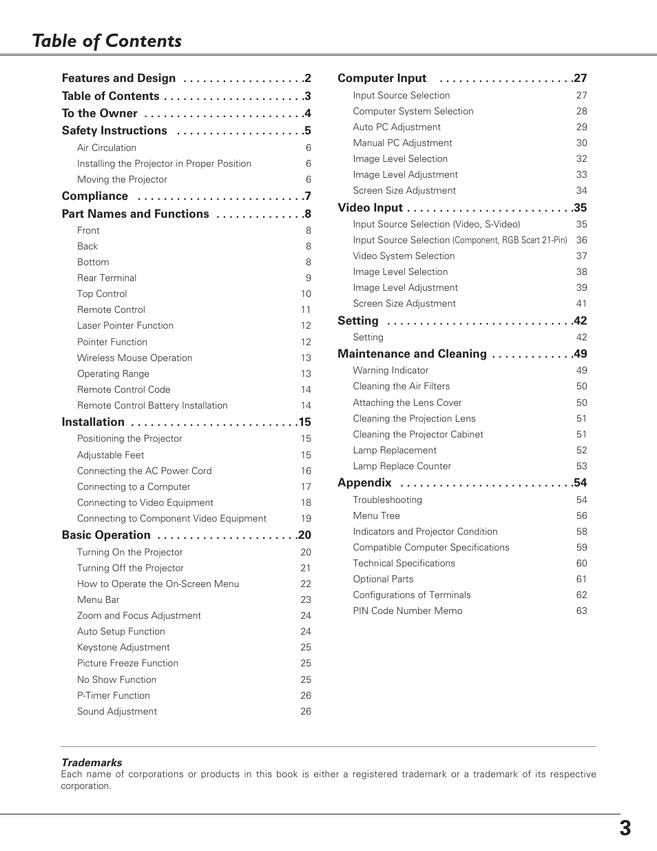 Eiki LC-XB30 User Manual | Page 3 / 64