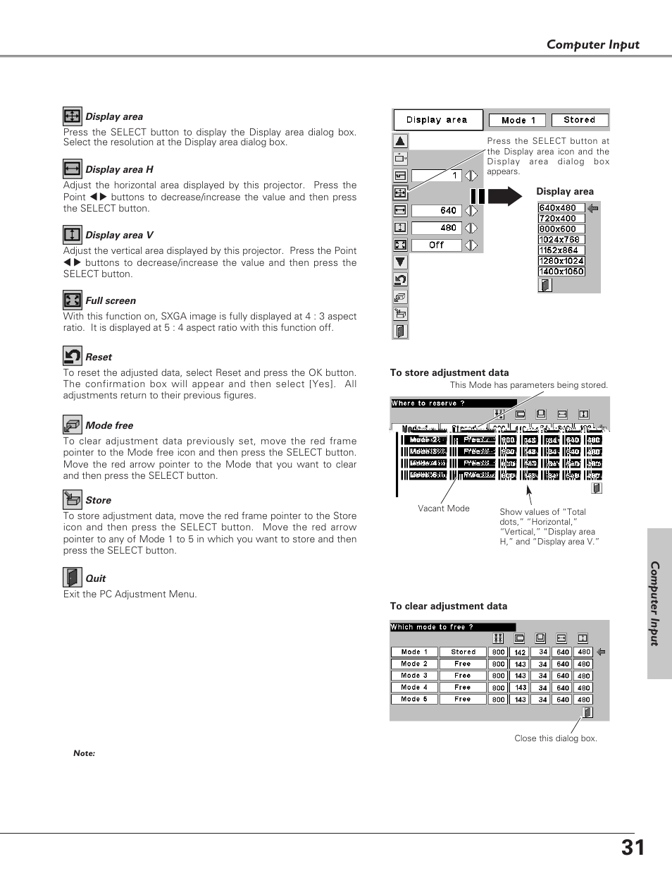 Computer input | Eiki LC-XB30 User Manual | Page 31 / 64