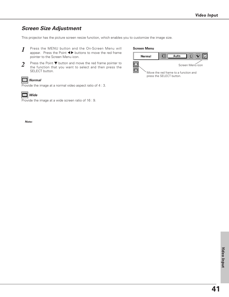 Screen size adjustment | Eiki LC-XB30 User Manual | Page 41 / 64