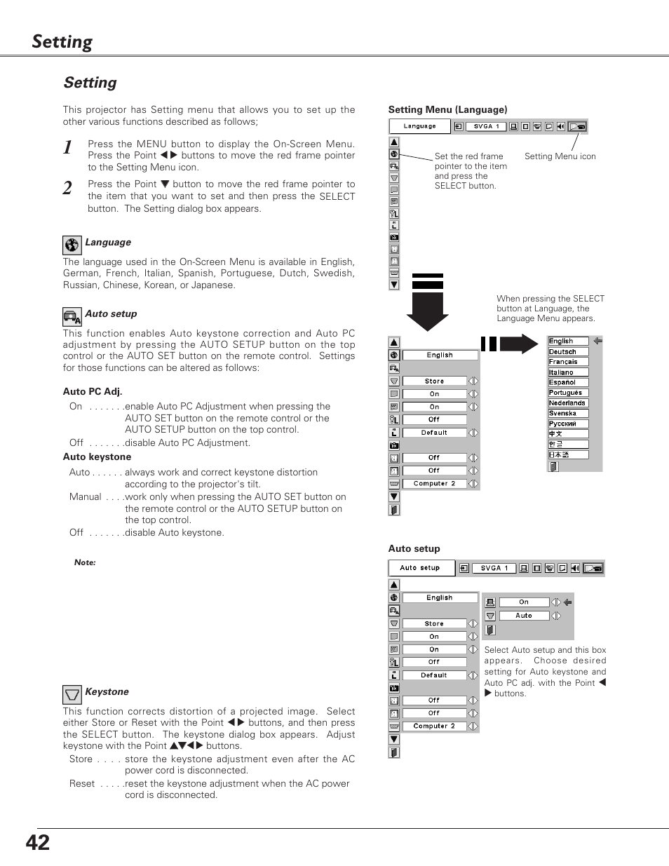 Setting | Eiki LC-XB30 User Manual | Page 42 / 64