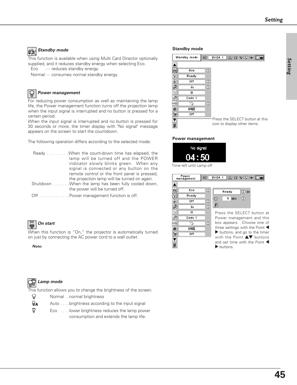 Setting | Eiki LC-XB30 User Manual | Page 45 / 64