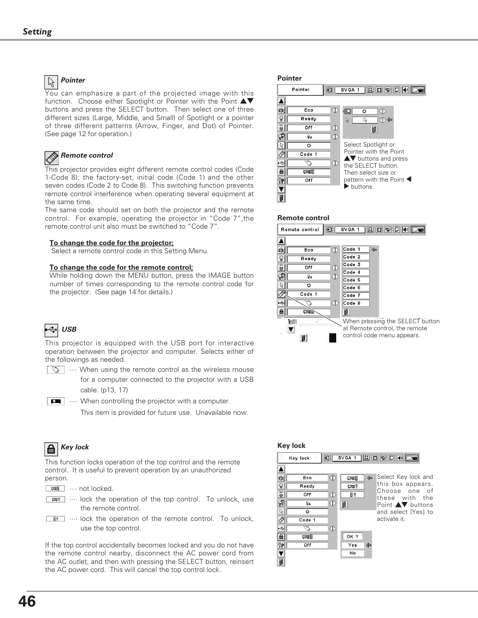 Setting | Eiki LC-XB30 User Manual | Page 46 / 64