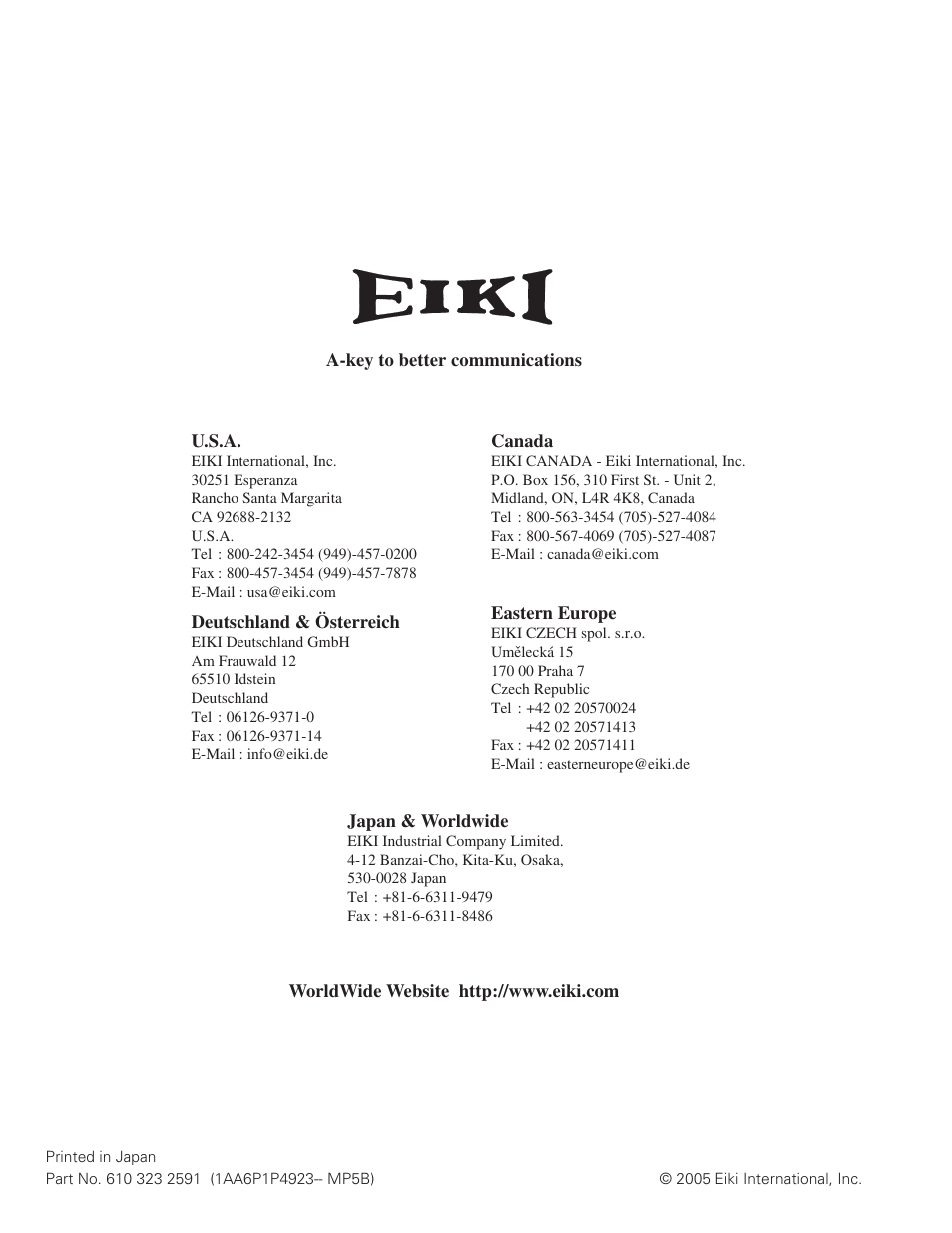 Eiki LC-XB30 User Manual | Page 64 / 64