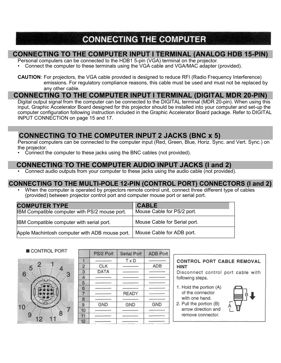 Connecting the comuter, Connecting to the computer input 2 jacks (bnc | Eiki LC-SXIU User Manual | Page 12 / 59