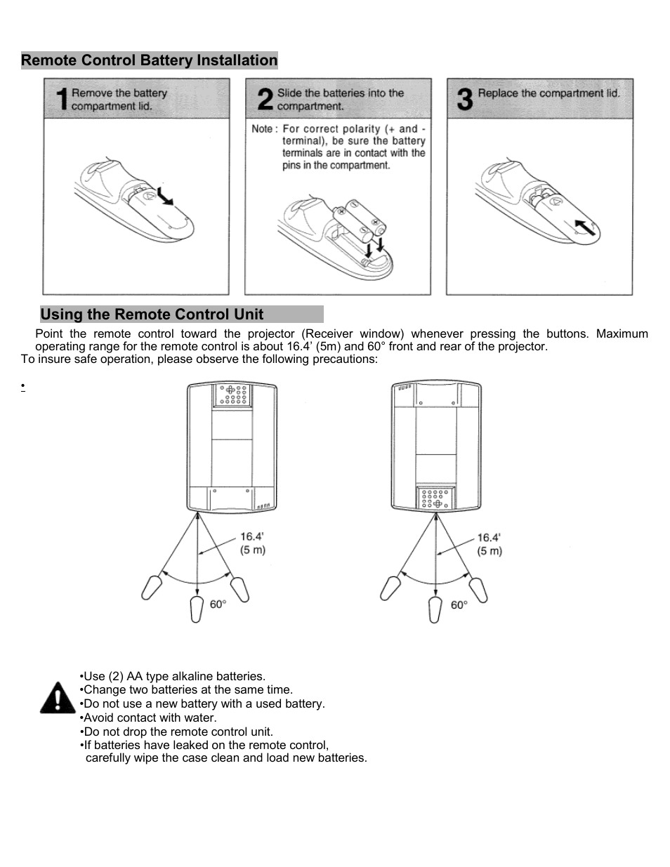 Remote control battery installation, Using the remote control unit | Eiki LC-SXIU User Manual | Page 26 / 59