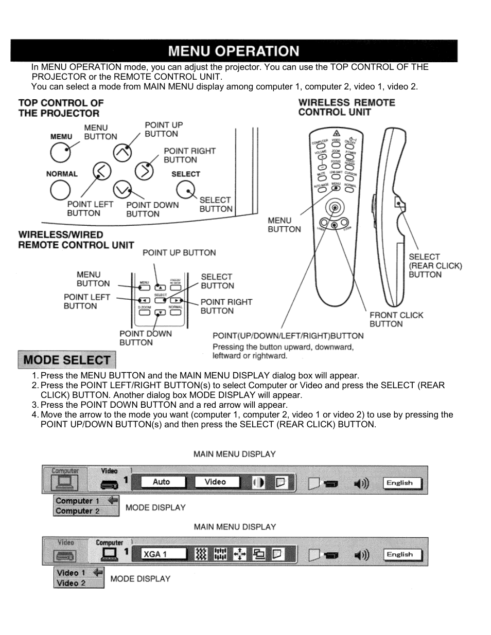 Menu operation, Mode select | Eiki LC-SXIU User Manual | Page 35 / 59