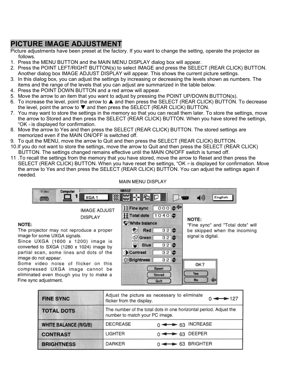 Picture image adjustment | Eiki LC-SXIU User Manual | Page 43 / 59
