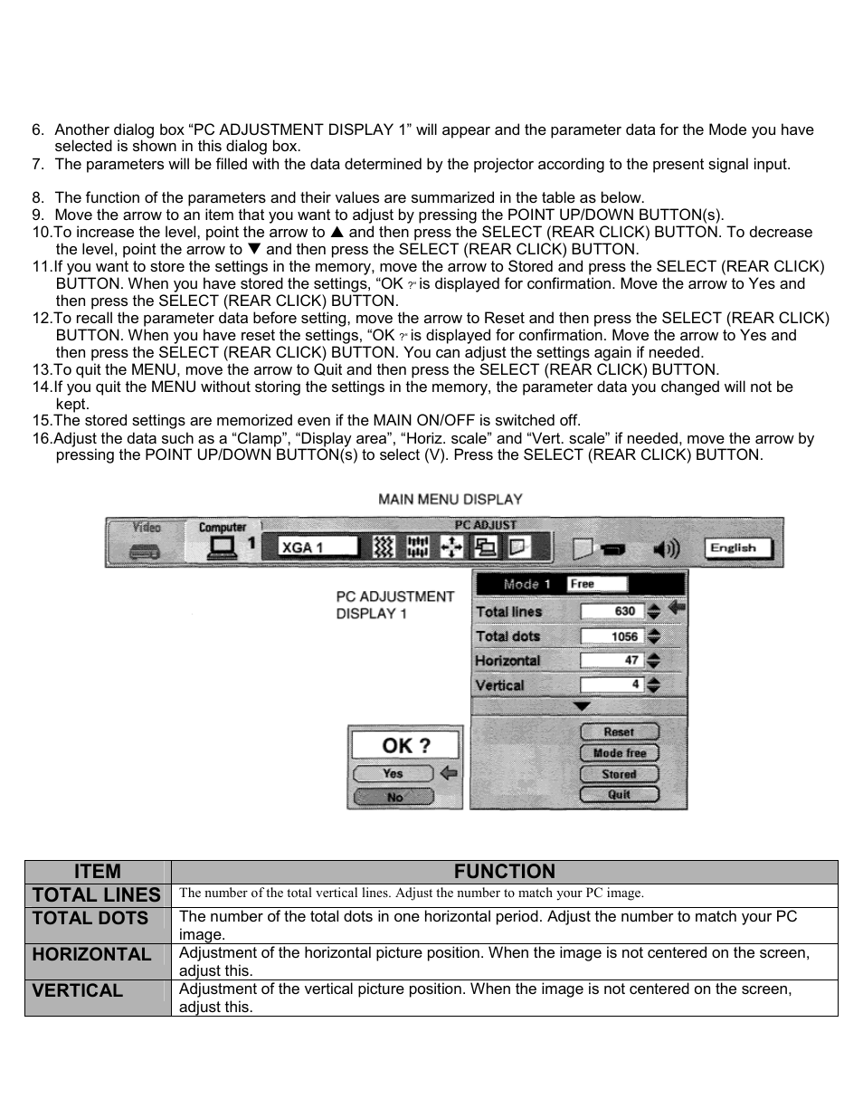 Item function total lines | Eiki LC-SXIU User Manual | Page 46 / 59