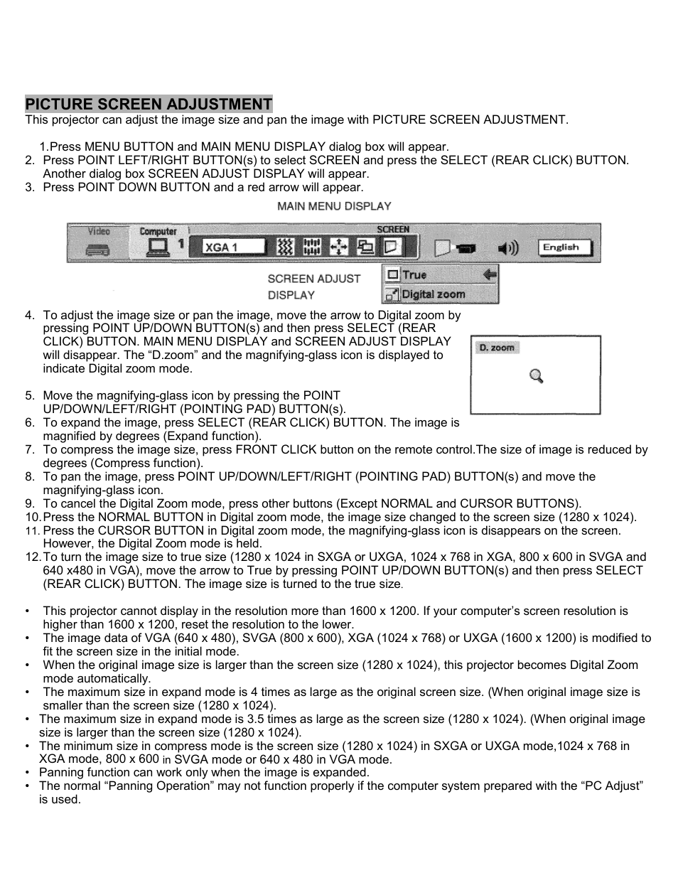 Picture screen adjustment | Eiki LC-SXIU User Manual | Page 49 / 59