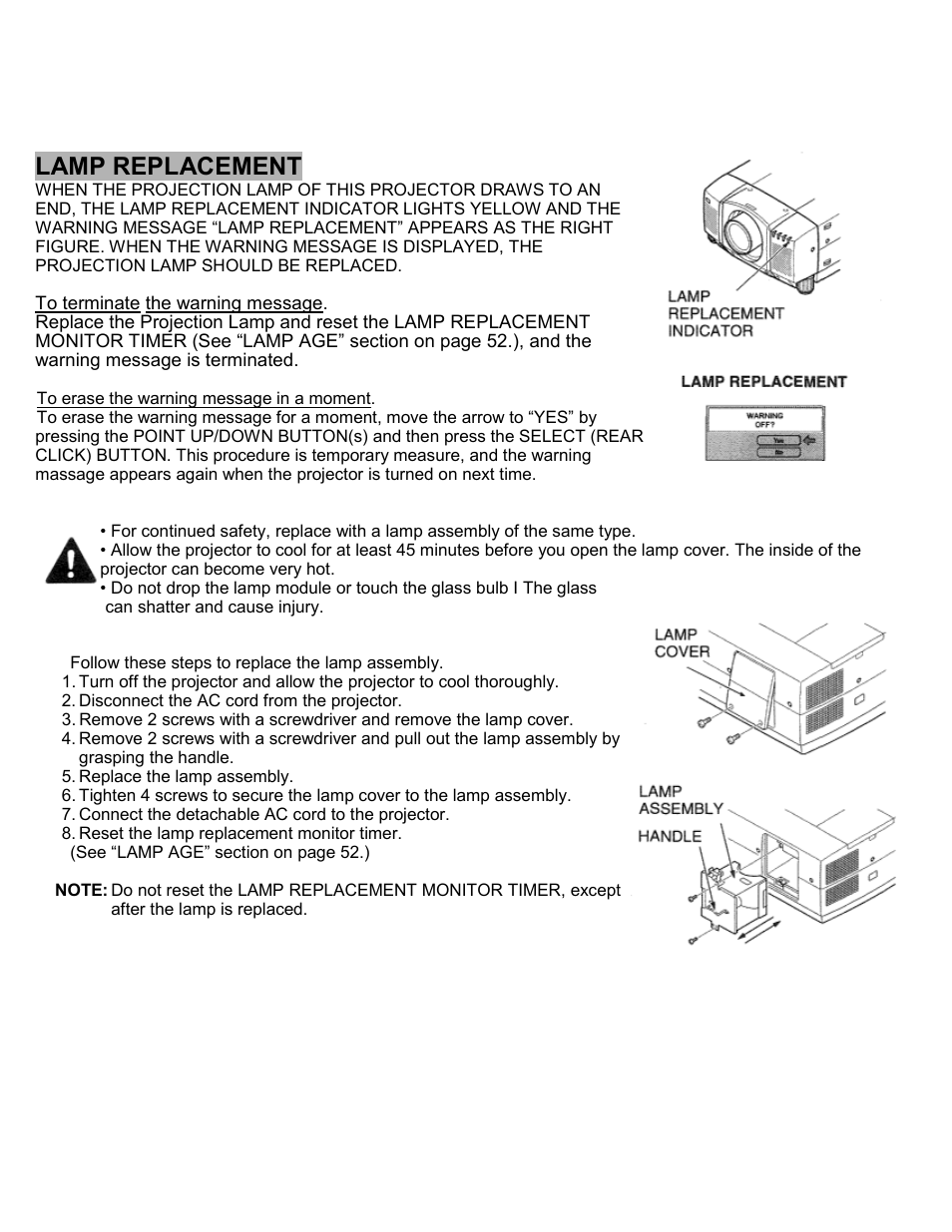 Lamp replacement | Eiki LC-SXIU User Manual | Page 54 / 59