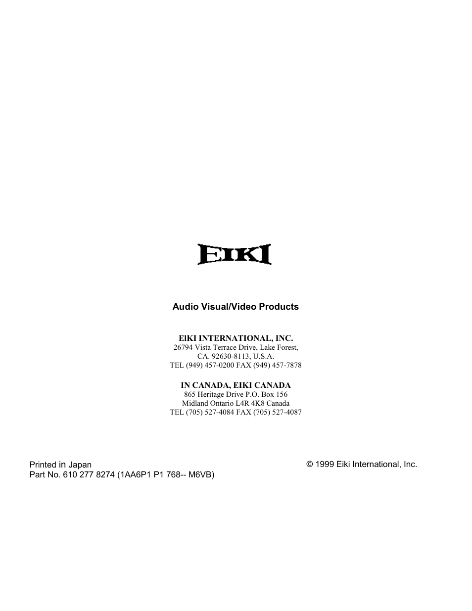 Eiki LC-SXIU User Manual | Page 59 / 59