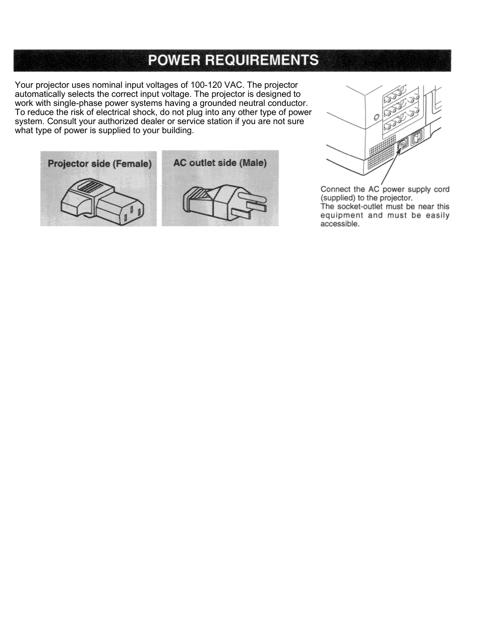 Power requirements | Eiki LC-SXIU User Manual | Page 9 / 59