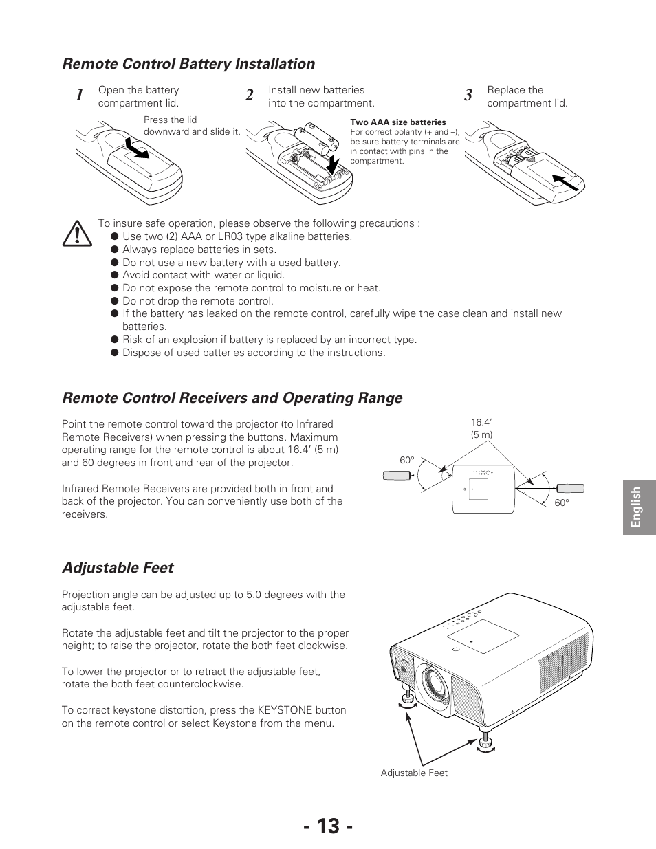 Adjustable feet | Eiki LC-XG250L User Manual | Page 13 / 22