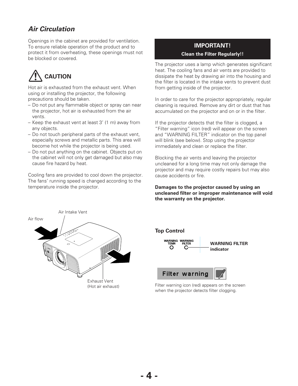 Air circulation | Eiki LC-XG250L User Manual | Page 4 / 22