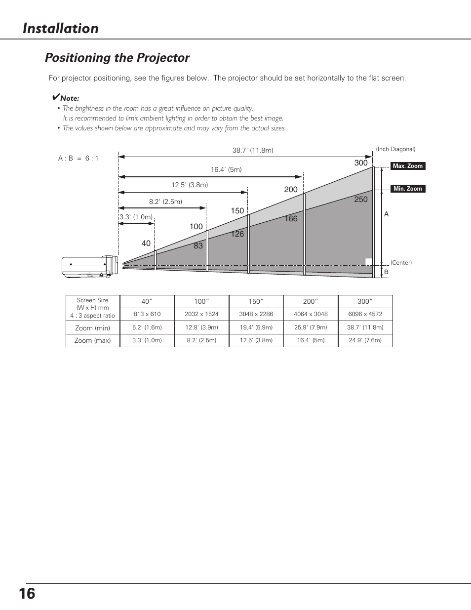 Installation, Positioning the projector | Eiki LC-XB27 User Manual | Page 16 / 72