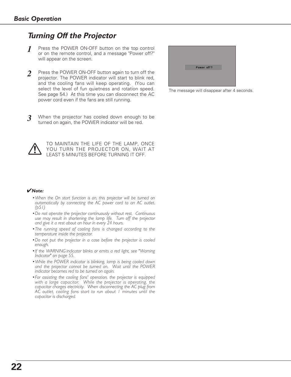 Turning off the projector | Eiki LC-XB27 User Manual | Page 22 / 72