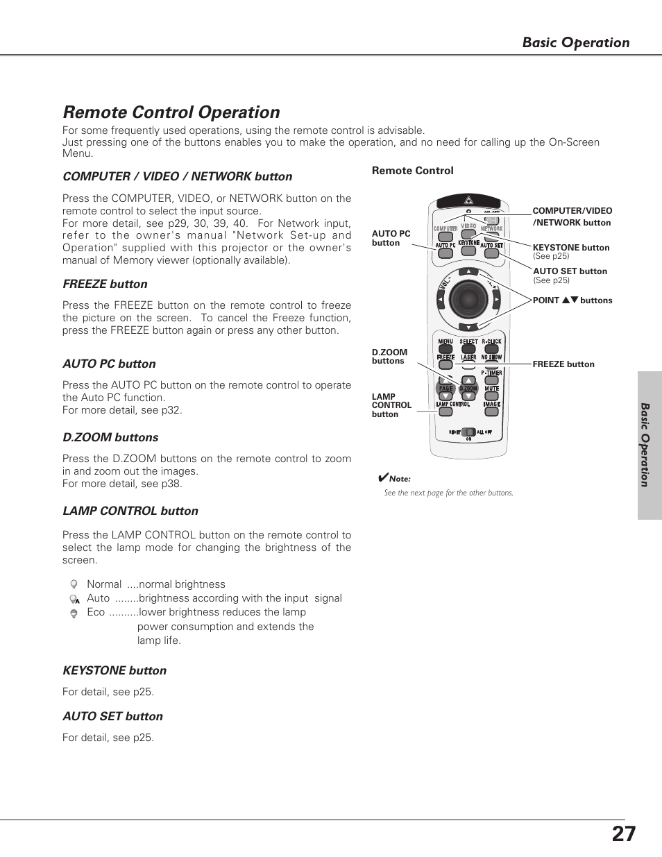 Remote control operation, Basic operation | Eiki LC-XB27 User Manual | Page 27 / 72