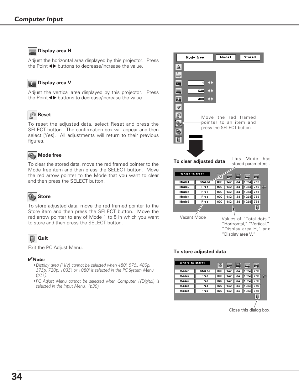 Computer input | Eiki LC-XB27 User Manual | Page 34 / 72