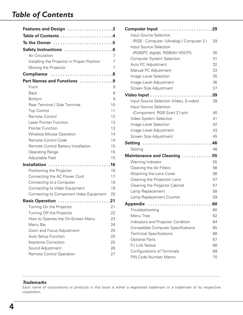 Eiki LC-XB27 User Manual | Page 4 / 72