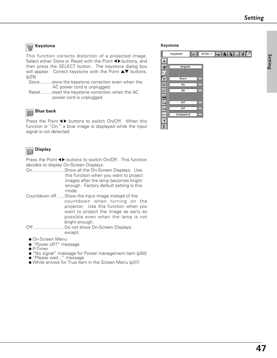 Setting | Eiki LC-XB27 User Manual | Page 47 / 72