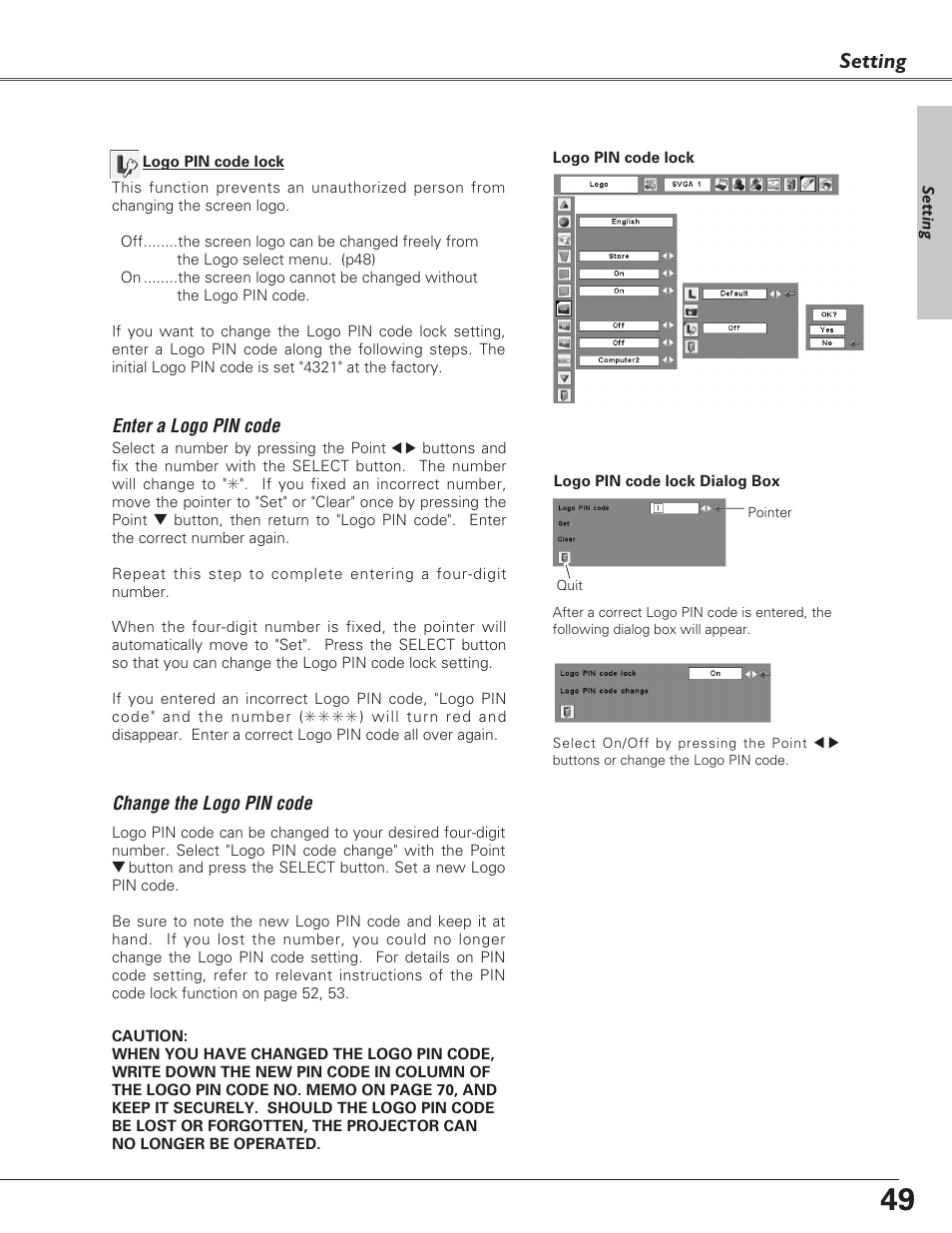 Setting | Eiki LC-XB27 User Manual | Page 49 / 72