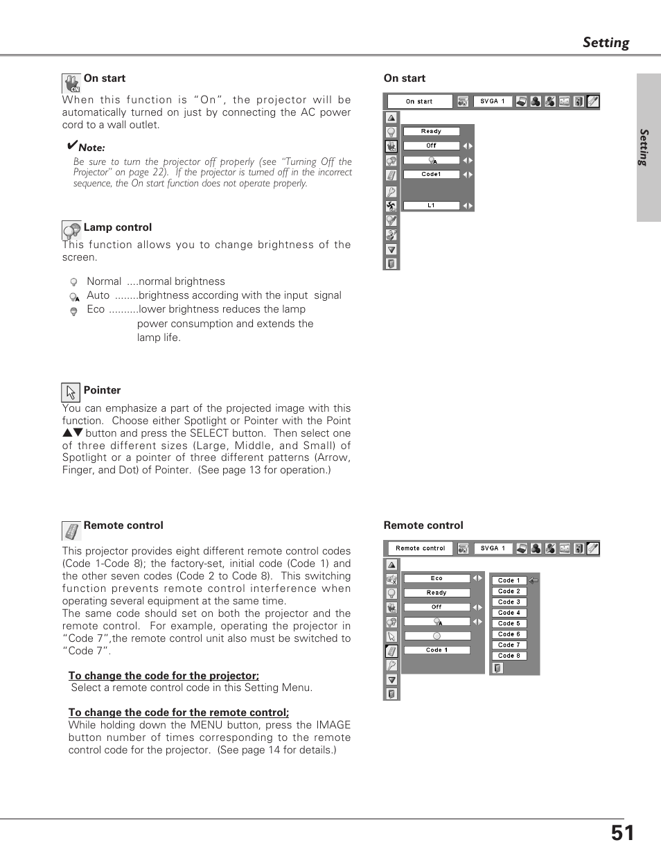 Setting | Eiki LC-XB27 User Manual | Page 51 / 72