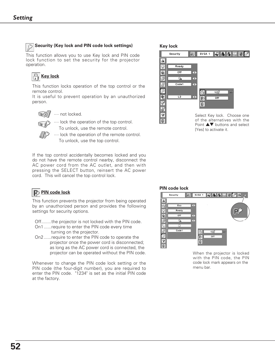 Setting | Eiki LC-XB27 User Manual | Page 52 / 72