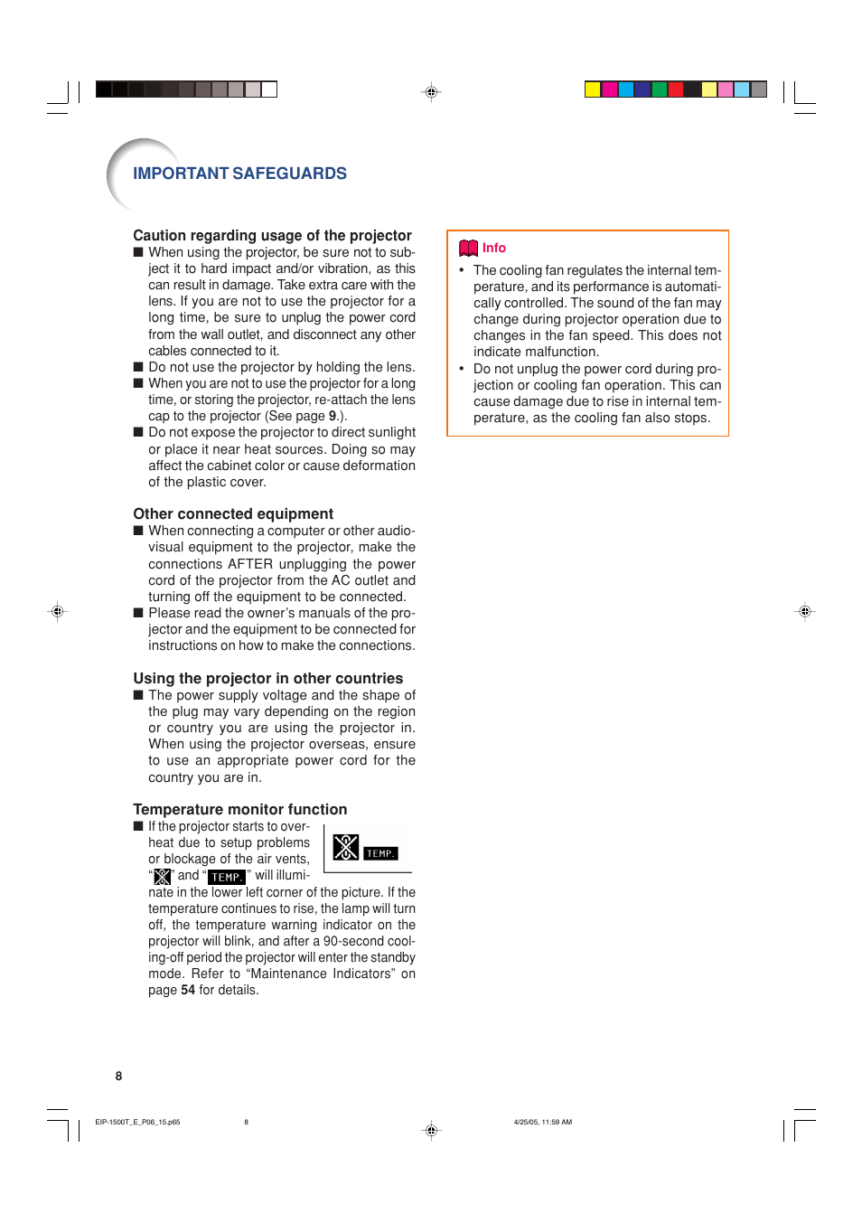 Important safeguards | Eiki EIP-1500T User Manual | Page 11 / 71