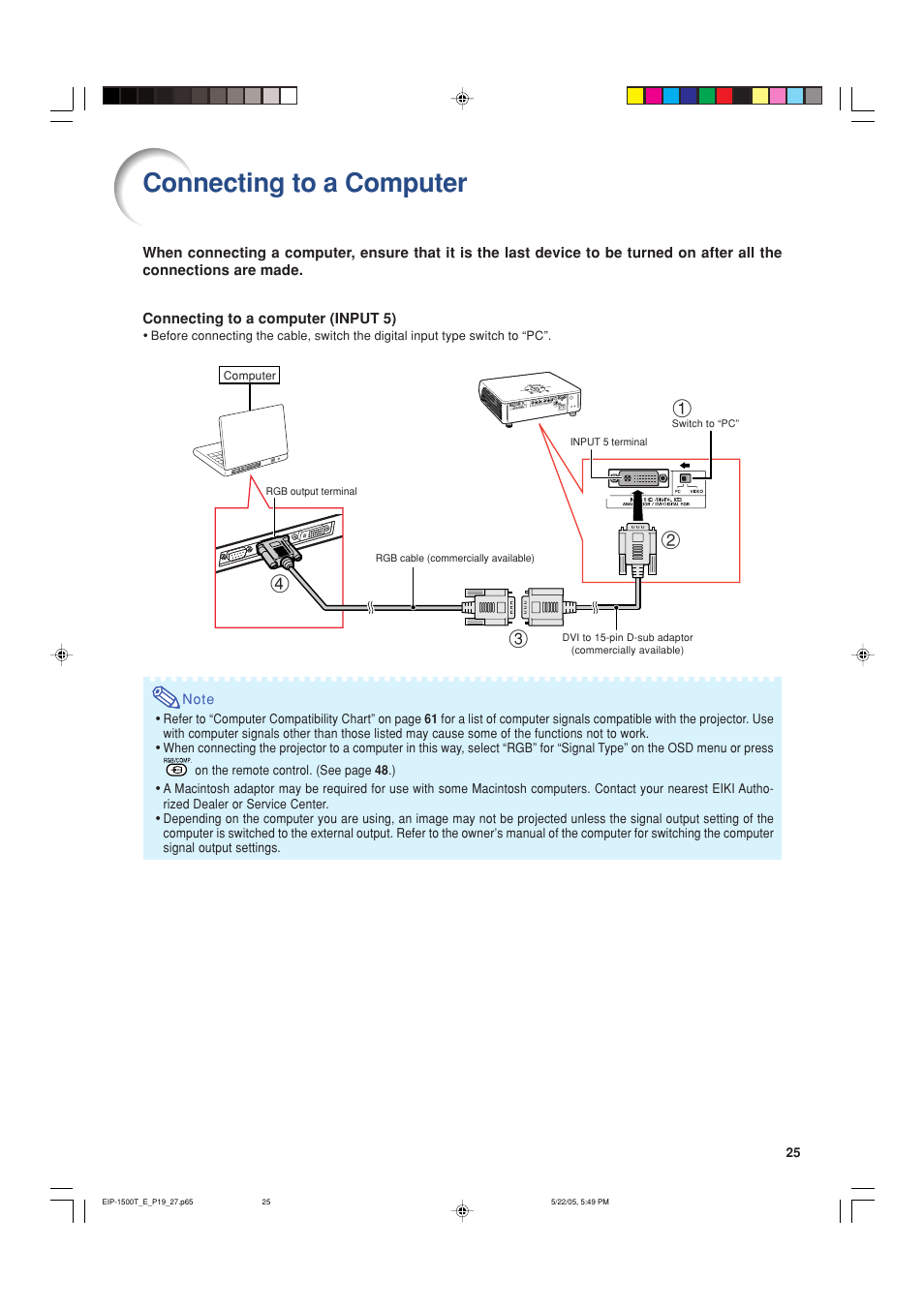 Connecting to a computer | Eiki EIP-1500T User Manual | Page 28 / 71