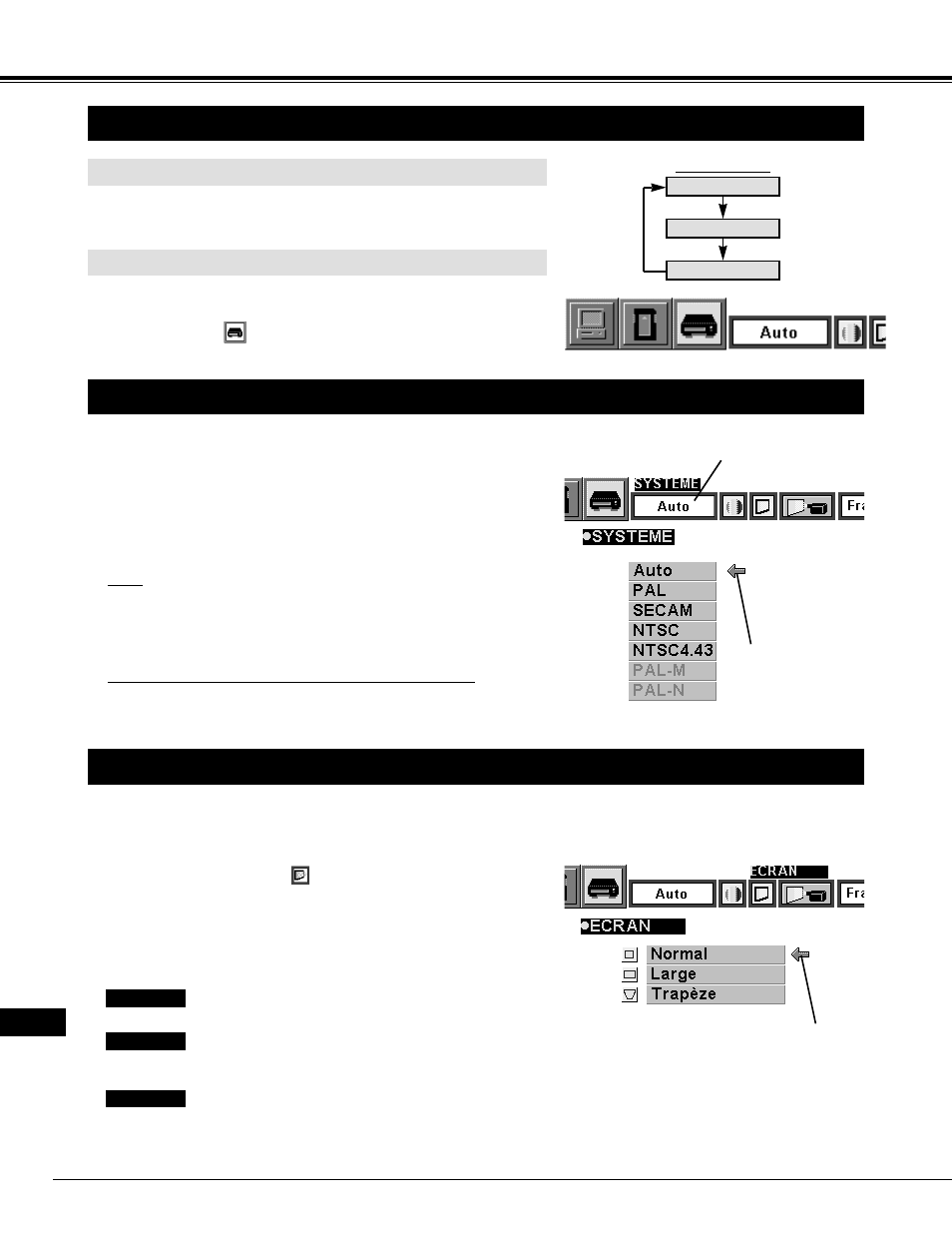 Mode video, Selection du mode video, Selection du systeme de couleur | Reglage de l’ecran d’image | Eiki LC-NB2 User Manual | Page 122 / 232