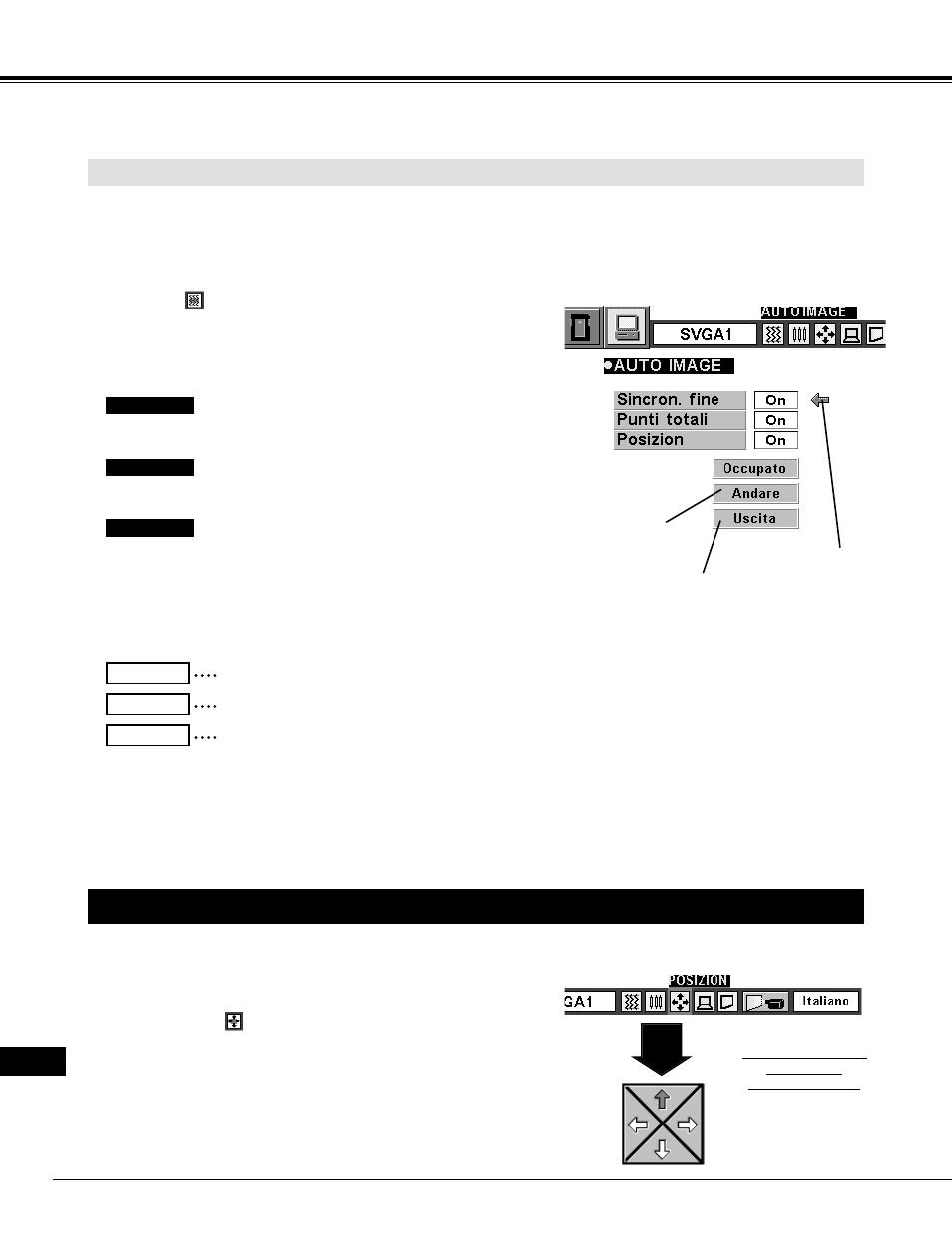 Regolazione della posizione dell’immagine, Modalità computer, Funzione di regolazione automatica dell’immagine | Eiki LC-NB2 User Manual | Page 166 / 232