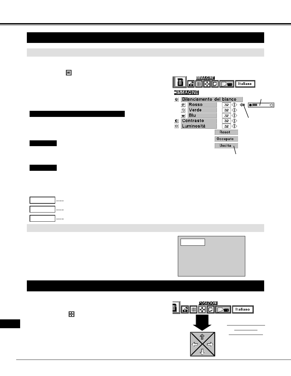 Regolazione della fotografia dell’immagine, Regolazione della posizione dell’immagine, Modalità mci | Regolazione manuale della fotografia dell’immagine, Funzione di normalizzazione | Eiki LC-NB2 User Manual | Page 174 / 232