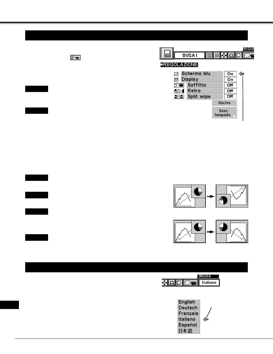 Regolazione, Menu di regolazione, Impostazione della lingua | Eiki LC-NB2 User Manual | Page 178 / 232