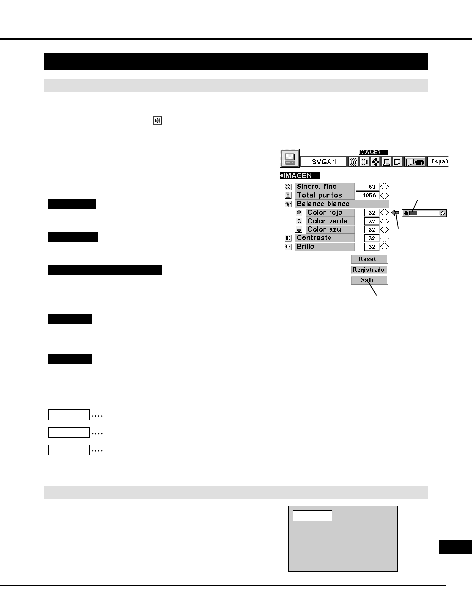Ajuste de imagen 1 2, Modo de ordenador, Ajuste manual de la imagen | Función normal | Eiki LC-NB2 User Manual | Page 211 / 232