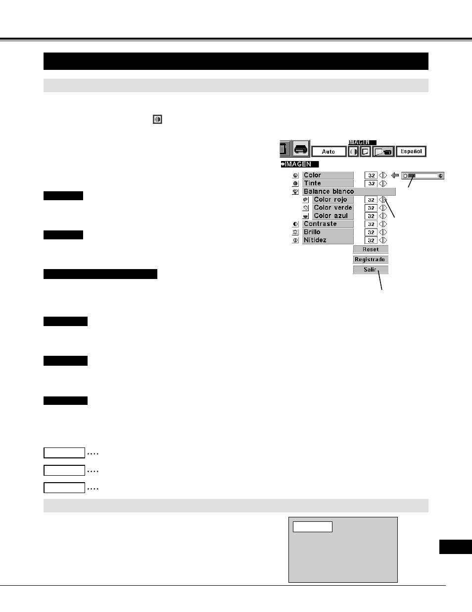 Ajuste de imagen, Modo de video, Ajustando la imagen | Función normal | Eiki LC-NB2 User Manual | Page 215 / 232