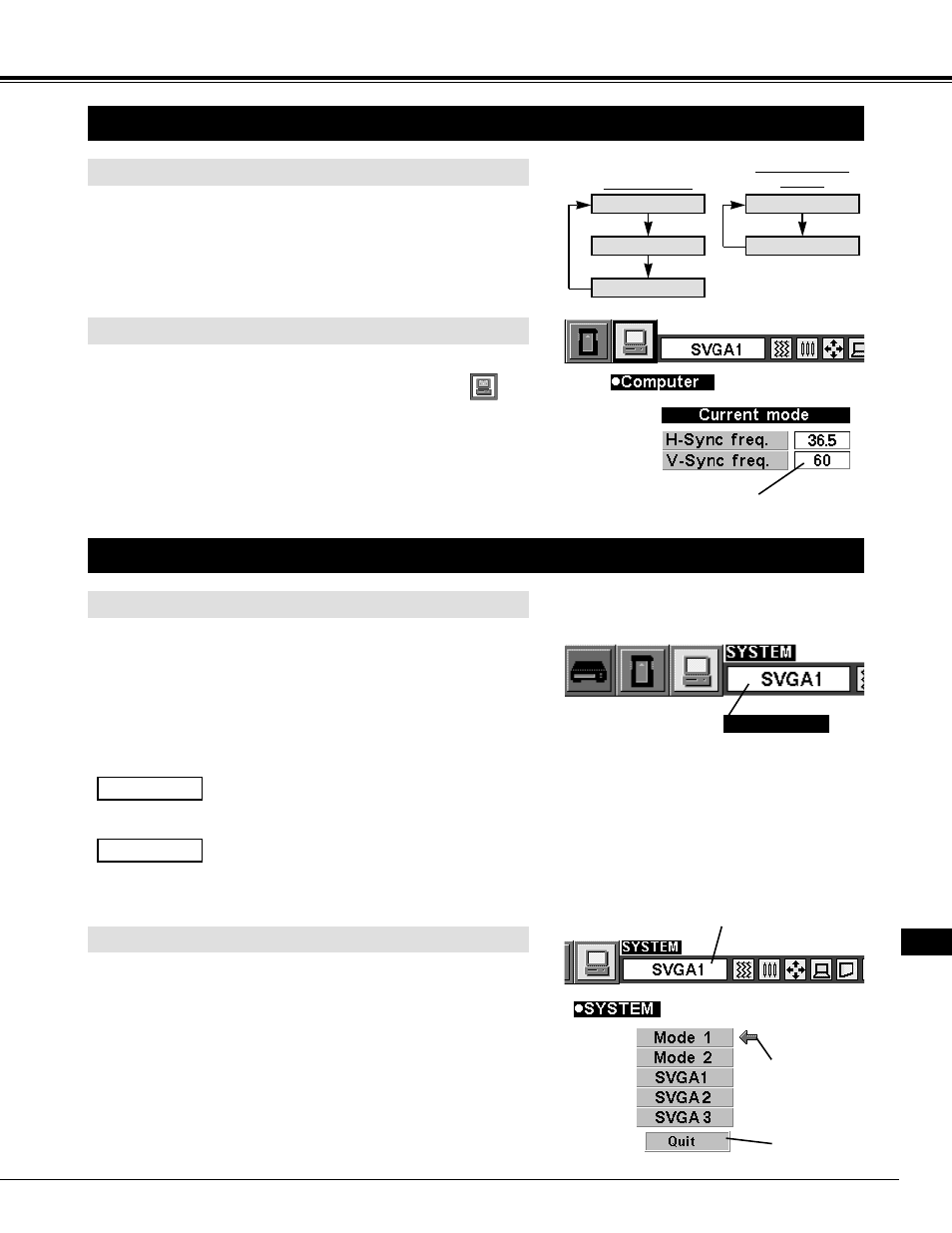 Selecting computer mode, Selecting computer system, Direct operation | Menu operation, Automatic multiscanning system, Select computer system manually | Eiki LC-NB2 User Manual | Page 23 / 232