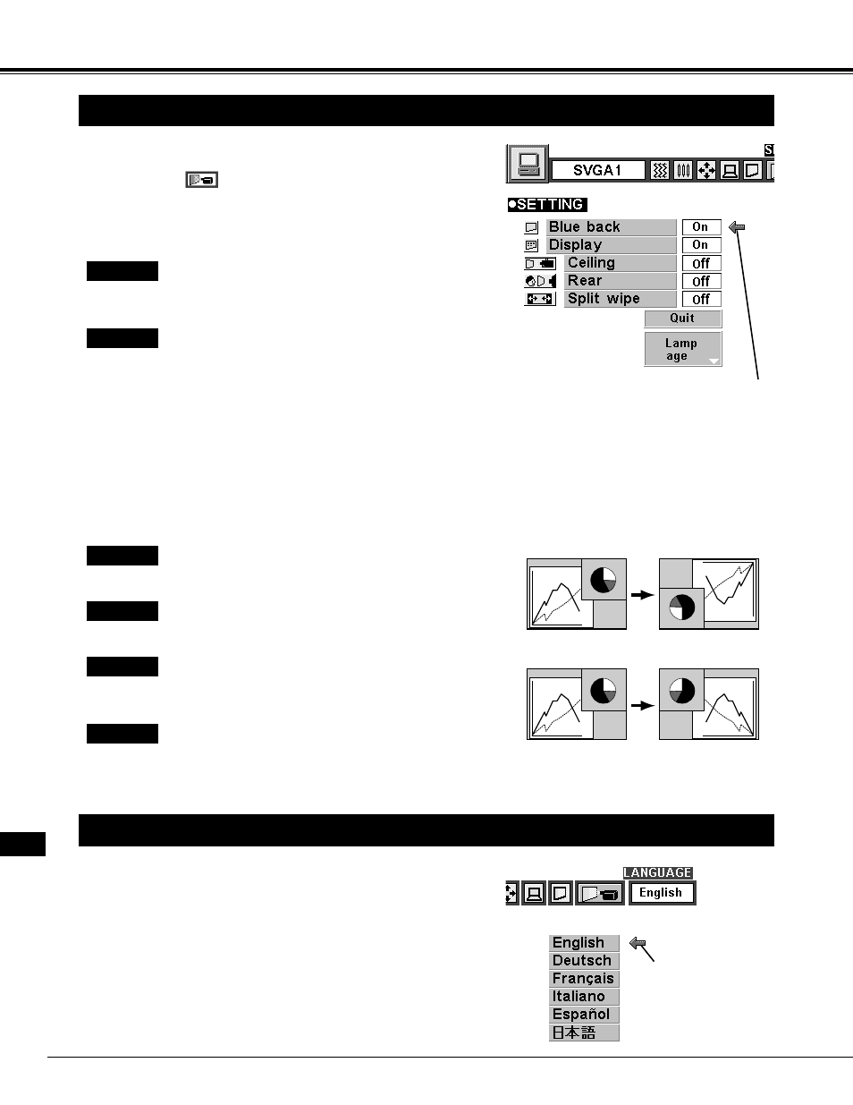 Setting, Setting menu, Selecting language | Eiki LC-NB2 User Manual | Page 40 / 232