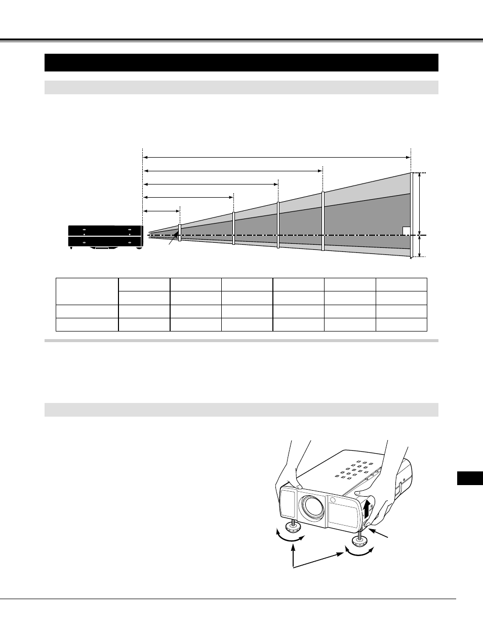Setting-up the projector, Positioning the projector, Adjustable feet | Eiki LC-NB2 User Manual | Page 7 / 232