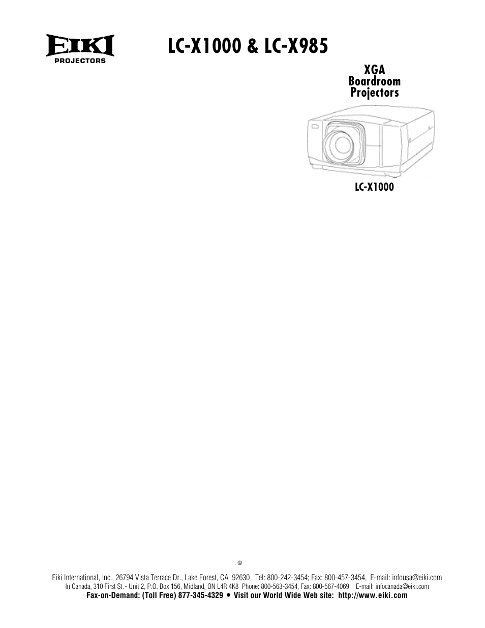 Eiki LC-X985 User Manual | 1 page