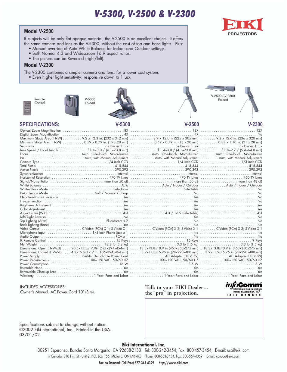 Eiki Portable Visual Presenters V-2300 User Manual | Page 2 / 2