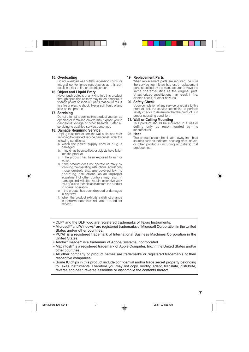 Eiki EIP-3000N User Manual | Page 11 / 68