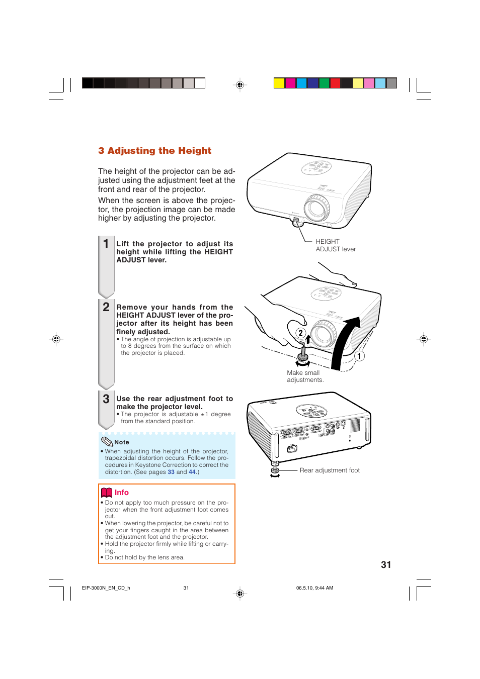3 adjusting the height | Eiki EIP-3000N User Manual | Page 35 / 68